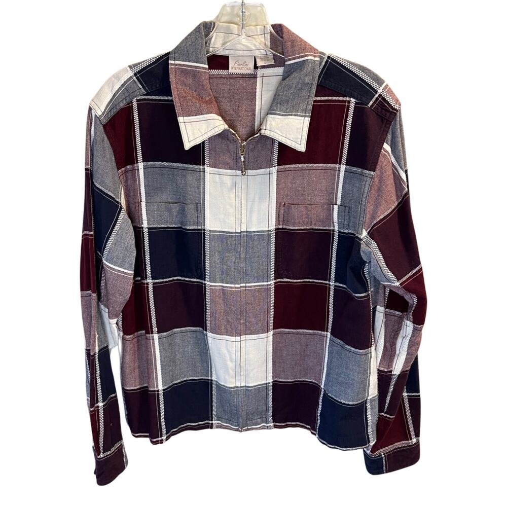 Fiorlini International women's Plaid Full Zip collar shirt, size L